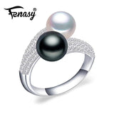 Double Pearl Zircon Silver Ring Adjustable Wedding Engagement