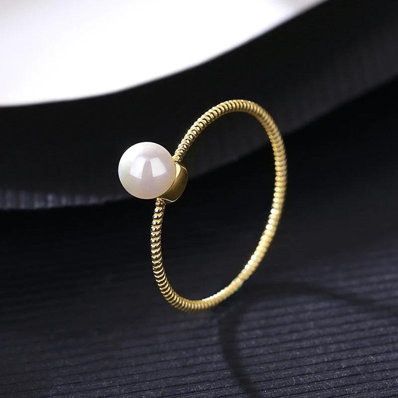 Thin Freshwater Pearl Ring for Women Stackable Wedding Bridal Rings