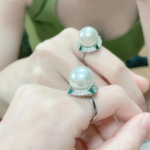 Big Flower Lab Pearl Diamond Finger Ring for Women