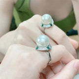 Big Flower Lab Pearl Diamond Finger Ring for Women
