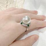 Big Flower Lab Pearl Diamond Finger Ring for Women