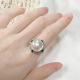 Big Flower Lab Pearl Diamond Finger Ring for Women