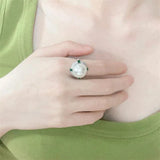 Big Flower Lab Pearl Diamond Finger Ring for Women