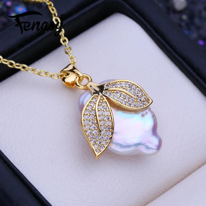 Big Baroque Pearl Pendant Necklace Women Girls Flower Pendant Birthday Gift