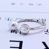925 Silver Pearl Ring Women Resizable Wedding Engagement Rings