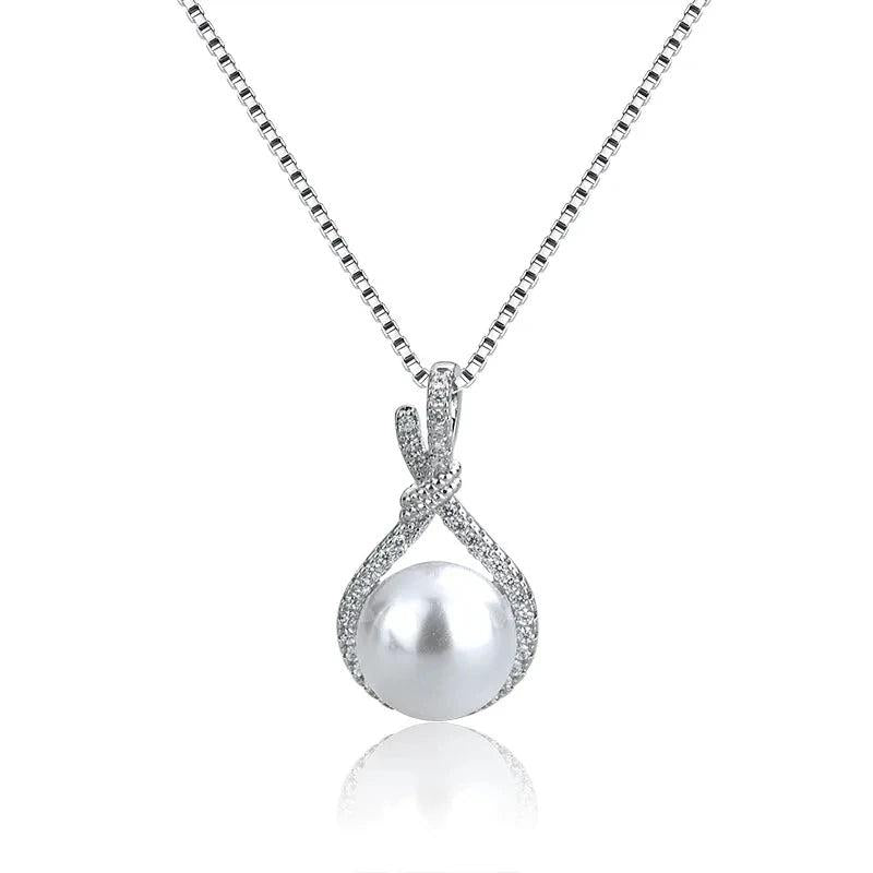 925 Silver Necklace Pearl Zircon Pendant Women Wedding Accessories