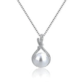 925 Silver Necklace Pearl Zircon Pendant Women Wedding Accessories