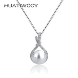 925 Silver Necklace Pearl Zircon Pendant Women Wedding Accessories