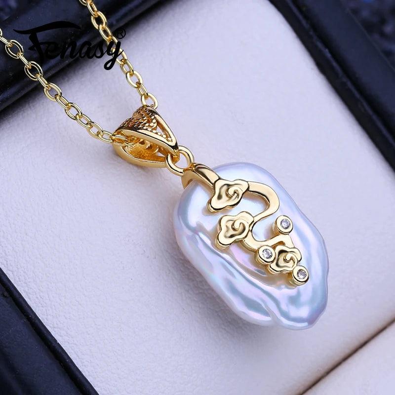 Big Baroque Pearl Pendant Necklace Cloud Pendant
