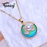Freshwater Pearl Necklace for Women Round Pendant with Chain Party Jewelry