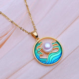 Freshwater Pearl Necklace for Women Round Pendant with Chain Party Jewelry
