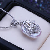 Large Baroque Pearl Pendant Necklace Silver Birthday Gift