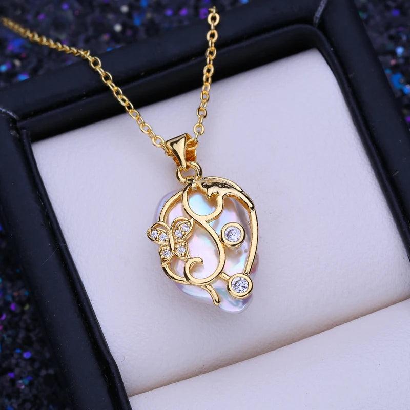 Big Baroque Pearl Pendant Necklaces For Women Girls Butterfly Pendant