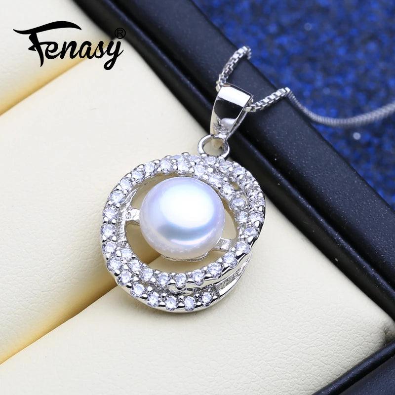 Silver Pendant Pearl Necklace Freshwater Flower