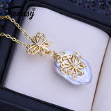 Baroque Pearl Pendant Necklace Women Girls Bow-knot Birthday Gift