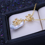 Baroque Pearl Pendant Necklace Women Girls Bow-knot Birthday Gift