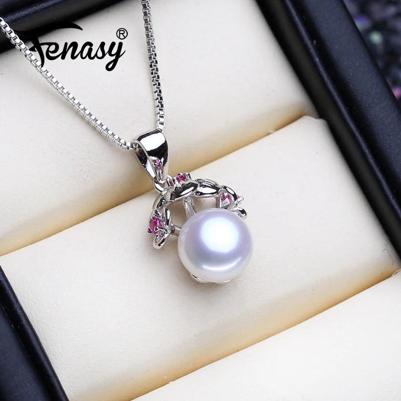 Freshwater Pearl Necklace 925 Silver Flower Pendant Choker