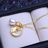 Freshwater Pearl Necklace Round Rose Pendant Chain Party Jewelry Gift