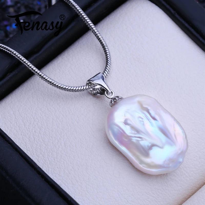 Freshwater 12-16mm Baroque Pearl Pendant Necklace Silver Gift