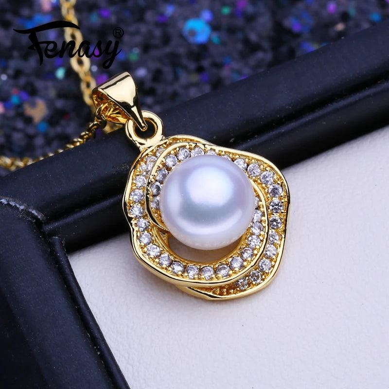 Freshwater Pearl Necklace Flower Pendant Anniversary Gift