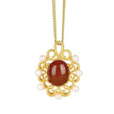 Silver Red Tourmaline Chalcedony Pearl Pendant Necklace Ethnic Jewelry