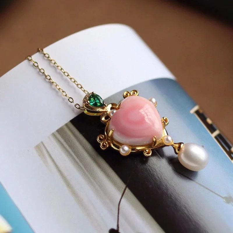 Sweet Heart Pendant Necklace with Mother-of-Pearl Inlay