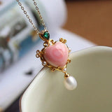 Sweet Heart Pendant Necklace with Mother-of-Pearl Inlay