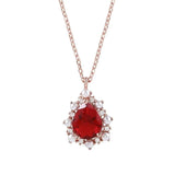 925 Silver Necklace Ruby Pearl Zircon Pendant Women Wedding