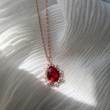 925 Silver Necklace Ruby Pearl Zircon Pendant Women Wedding