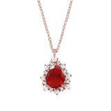 925 Silver Necklace Ruby Pearl Zircon Pendant Women Wedding