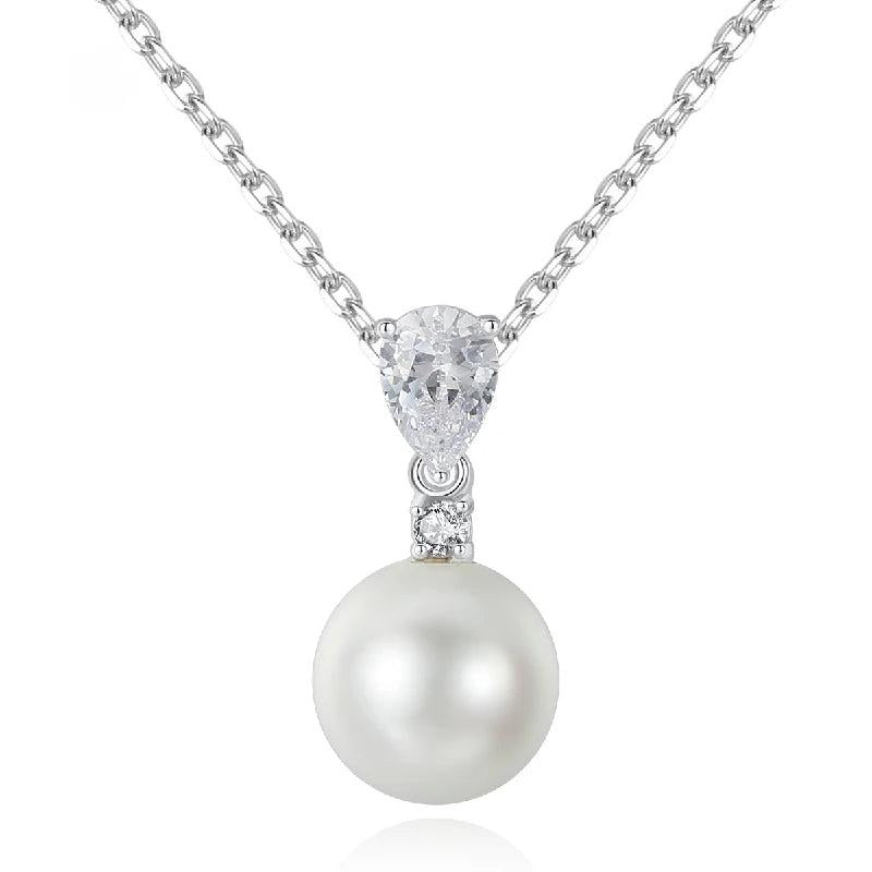 Pearl Zircon Pendant Necklace Silver Jewelry for Women