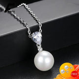 Pearl Zircon Pendant Necklace Silver Jewelry for Women