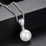 Pearl Zircon Pendant Necklace Silver Jewelry for Women