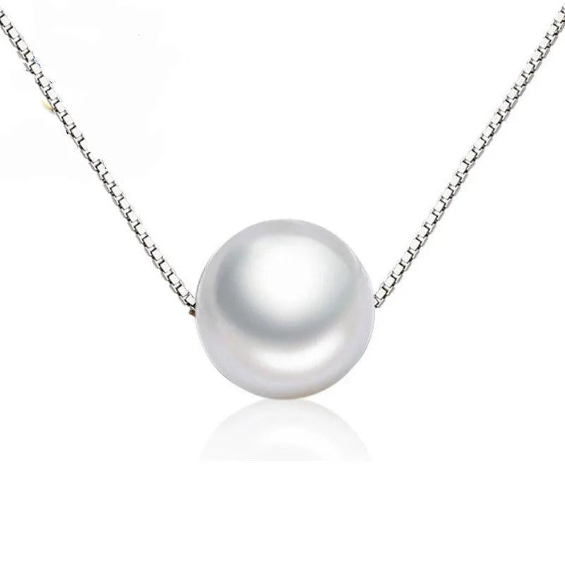 925 Silver Chain Pearl Ball Necklace Wedding Pearls Jewelry