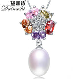 925 Silver Zircon Pendant & Freshwater Pearl Necklace