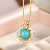 Turquoise Raw Ore Silver Necklace with Pine Pendant