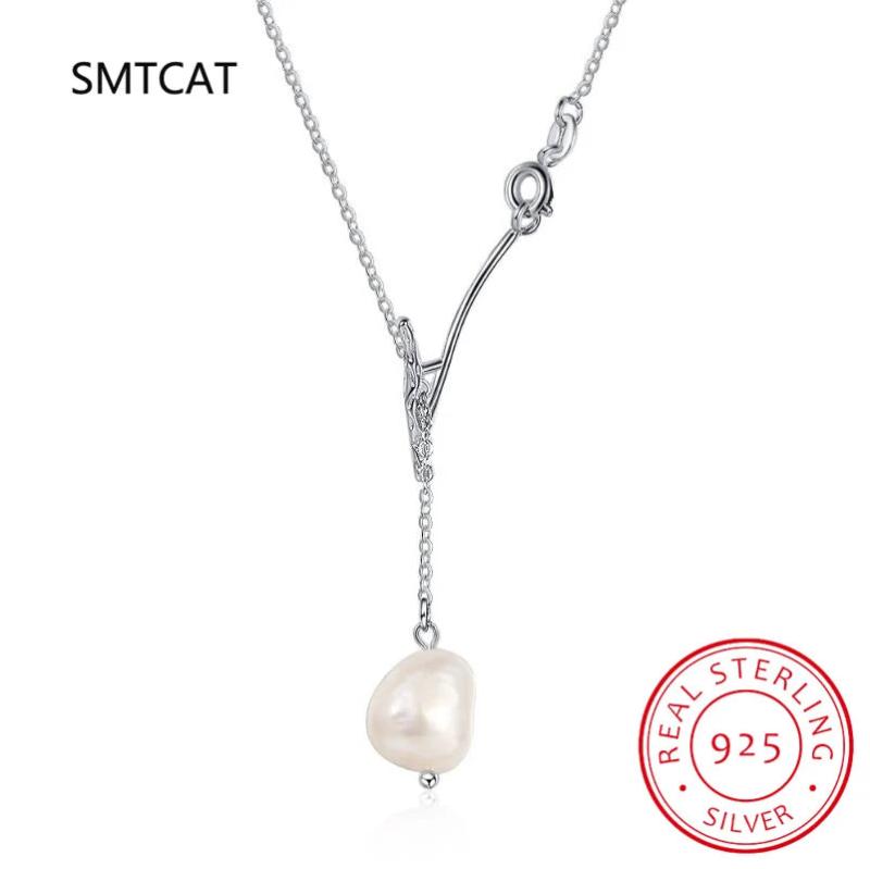 925 Silver Baroque Pearl Branch Pendant Necklace for Women
