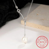 925 Silver Baroque Pearl Branch Pendant Necklace for Women