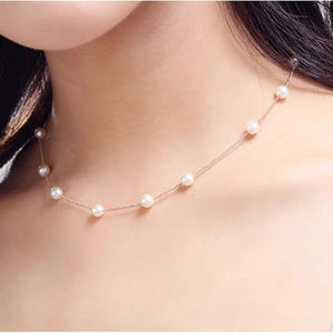 925 Silver Needle Choker Necklace with 6mm Pearl Box Chain
