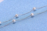 925 Silver Needle Choker Necklace with 6mm Pearl Box Chain