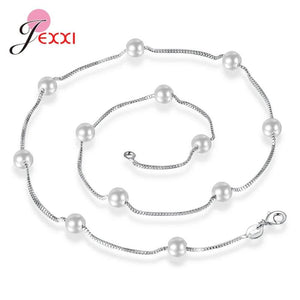 925 Silver Luster Pearl Choker Necklace Women Clavicle Chain Anti-Allergy