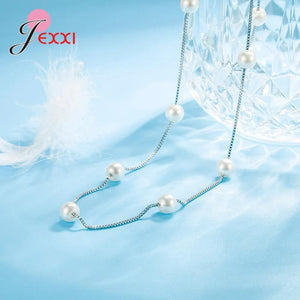 925 Silver Luster Pearl Choker Necklace Women Clavicle Chain Anti-Allergy