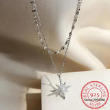 925 Silver Double Beads Chain Star Moon CZ Choker Necklace Wedding Party