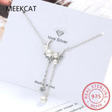 925 Silver Pearl Tassels Moon Pendant Necklace for Women