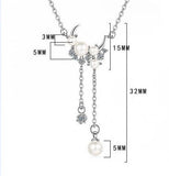 925 Silver Pearl Tassels Moon Pendant Necklace for Women