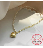 925 Silver Natural Pearl Heart Pendant Necklace Women