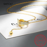 925 Silver CZ Double Circle Tassel Choker Necklace