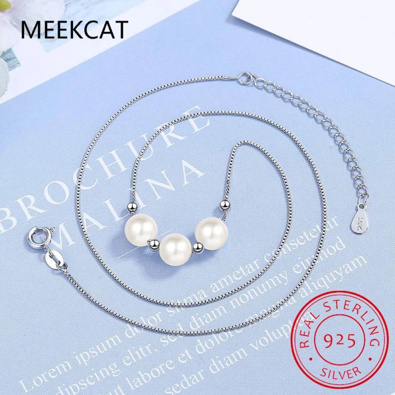 925 Sterling Silver Synthetic Pearls Necklace for Lady Girls Birthday Gift