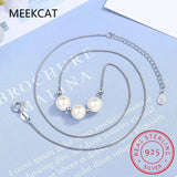 925 Sterling Silver Synthetic Pearls Necklace for Lady Girls Birthday Gift