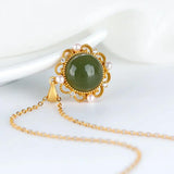 Sterling Silver Hetian Gray Jade Pearl Pendant Small Flower Necklace